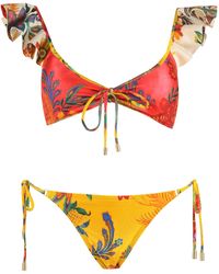 Zimmermann - Ginger Frill Shoulder Triangle Bra Bikini - Lyst