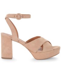 Via Roma 15 Heeled Sandal In Sand-colored Suede - Natural