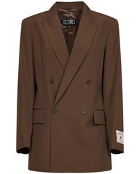 MM6 by Maison Margiela - Camel Wool Blend Double-Breasted Blazer - Lyst