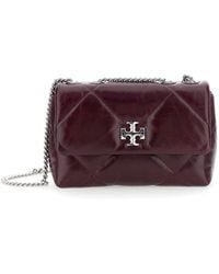 Tory Burch - Kira Diamond Bordeaux Quilted Shoulder Bag With Chain-Link Shoulder Strap And Logo Plaque On The Front - Lyst