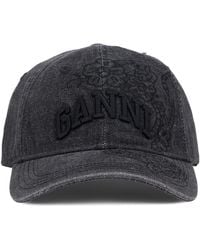 Ganni - Cap With Visor, Cotton Hat - Lyst