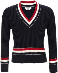 Thom Browne - Rwb Intarsia Sweater Sweaters And Cardigans - Lyst