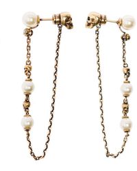 Alexander McQueen - Antique-Finished Drop Chain Earring With Skulls And Pearls - Lyst