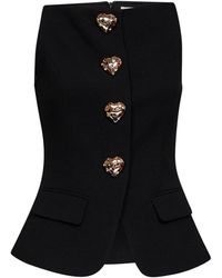 Self-Portrait - Self Portrait Wool Crêpe Top - Lyst