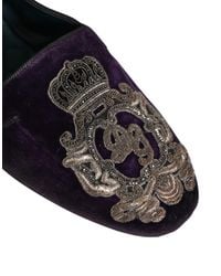 Dolce & Gabbana - Velvet Crown Embroidery Loafers Shoes Leather - Lyst