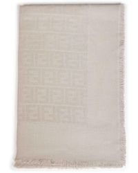 Fendi - Silk Taupe Ff Wool And Silk And Cashmere Shawl<Br - Lyst