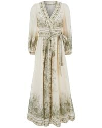 Zimmermann - 'Wanderlust' Long Dress With V-Neck And All-Over Floral Print - Lyst