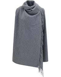 Fabiana Filippi - High-Neck Wool Cape With Concealed Closure And Fringes Coat - Lyst