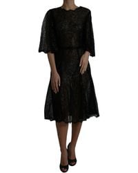 Dolce & Gabbana - Floral Lace Sheer A-Line Midi Dress - Lyst