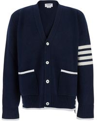 Thom Browne - Cardigan With V Neck And Maxi Logo On The Sleeve - Lyst