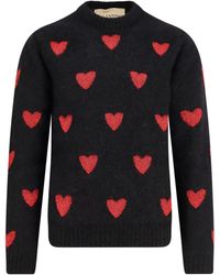 Valentino - Wool And Mohair Sweater With Lurex Hearts - Lyst