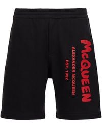 McQueen - Logo-Print Cotton Shorts - Lyst