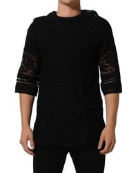 Dolce & Gabbana - Black Cotton Floral Lace Crew Neck T - Lyst