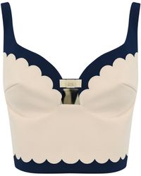 Elisabetta Franchi - Stretch Crepe Top With Embroidered Scalloped Trim - Lyst