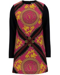 Versace - Mini Multicolor Dress With Graphic Print At The Front In Stretch Fabric - Lyst