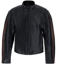 Gucci - Leather Jacket With Web Stripe Details Cow Coat - Lyst