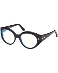 Tom Ford - Eyeglasses Round Full Rim, Shiny Frame And Clear--Light Block Lenses Lens Ft5950-B001 - Lyst