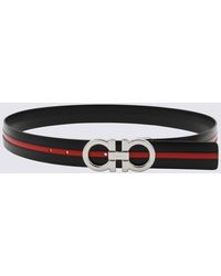Ferragamo - Black And Red Leather Band Gancini Belt - Lyst