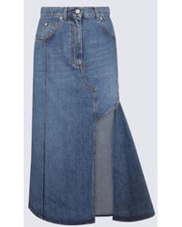 Alexander McQueen - Blue Cotton Slashed Denim Skirt - Lyst