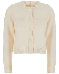 MICHAEL Michael Kors - Wool Crewneck Cardigan With Ribbed Trims - Lyst
