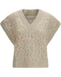 Brunello Cucinelli - Silk Blend Sequined Vest Knitwear - Lyst