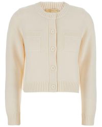 Michael Kors - Crewneck Cardigan With Ribbed Trims - Lyst