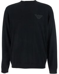 Emporio Armani - Crewneck Sweater With Logo Embroidery On The Front - Lyst