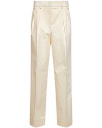 Moncler - Natural Cotton Gabardine Wide-Leg Tailored Trousers - Lyst