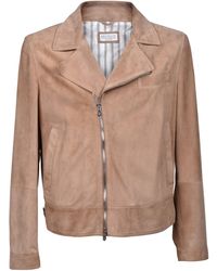 Brunello Cucinelli - 100% Genuine Suede Biker Style Zip Up Jacket - Lyst