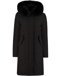 Woolrich Padded Parka With Fur Hood - Black