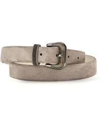Brunello Cucinelli - Suede Belt With Shiny Loop Calf Leather Bos Taurus E Braces - Lyst
