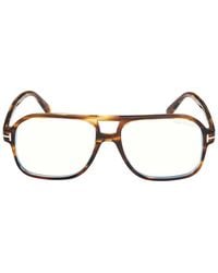 Tom Ford - Eyeglasses Aviator Full Rim, Coloured Havana Frame And Clear--Light Block Lenses Lens Ft6058-B055 - Lyst