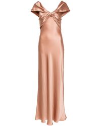 Alberta Ferretti - Long Bronze Silk Blend Satin Dress - Lyst