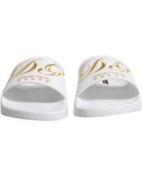Dolce & Gabbana - Leather Slides Sandals Beachwear Shoes Calfskin - Lyst