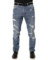 Dolce & Gabbana - Tattered Slim Fit Cotton Denim Jeans Elastane Clothing - Lyst