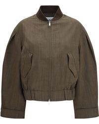 Ganni - Lightweight Wool Bomber Jacket Canteen - Lyst