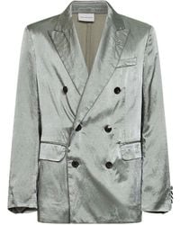 Dries Van Noten - Mint Viscose And Cotton Double-Breasted Blazer - Lyst
