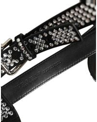 Dolce & Gabbana - Black Leather Rhinestones Embellished Men Suspender - Lyst