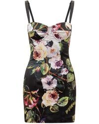 Dolce & Gabbana - Rose Garden Print Stretch Silk Satin Bustier Dress - Lyst