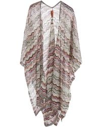 Missoni - Long Poncho With Multicolour Zigzag Motif Viscose Coat - Lyst
