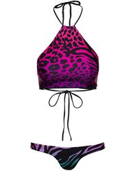 The Attico - Animal-print Bikini Set In Fuchsia Technical Fabric - Lyst