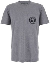 Dolce & Gabbana - Crewneck T-Shirt With Logo Embroidery On The Front - Lyst