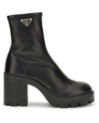 Prada - Stretch Leather Platform Ankle Boots - Lyst