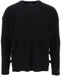 Versace - Ribbed Knit Sweater With Leather Straps - Lyst
