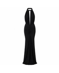 Amazuìn - Glenn Stretch Jersey Long Halter-Neck Dress With Leather Collar - Lyst