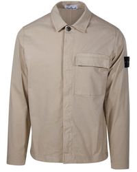 Stone Island - Logo Patch Collared Shirt Jacket - Lyst