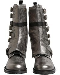 Dolce & Gabbana - Metallic Combat Biker Mid Calf Boots Shoes Leather - Lyst