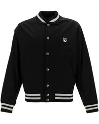 Maison Kitsuné - Black Varsity Jacket With Fox Head Patch In Cotton Man - Lyst