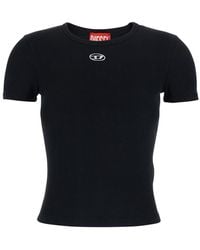 DIESEL - T-Shirt With Logo On The Front And Ribbed Design - Lyst