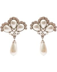 Alessandra Rich - Colored Clip-On Crystal Earrings With Pendant Pearl - Lyst